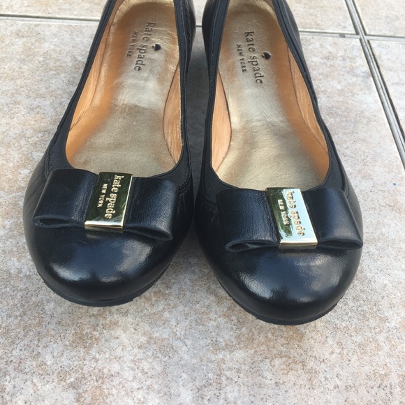 Kate Spade Tock black leather bow ballet flats 7 - Picture 3 of 13